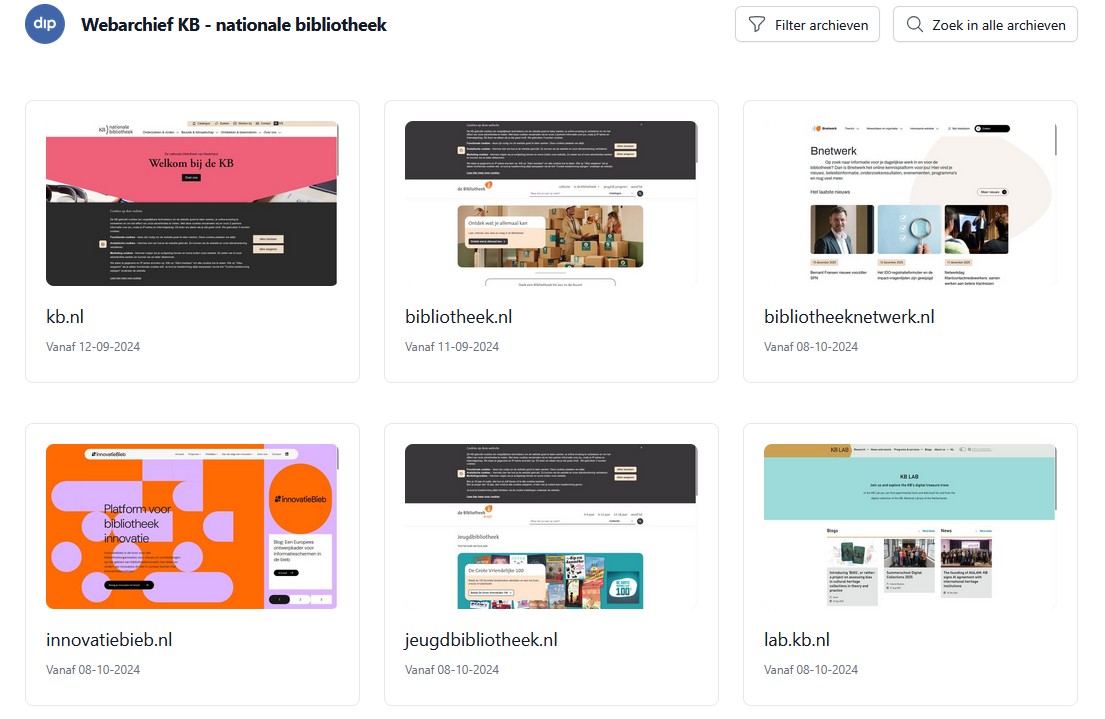 KB's webarchief homepage screenshot